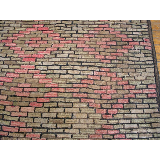 Early 20th Century 1900s Multicolor Stripe Antique American Hooked Rugs 6' 5'' X 6' 6'' Handknotted Wool Carpet For Sale - Image 5 of 5