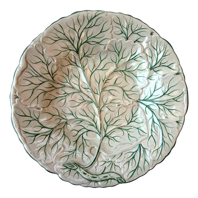 Antique 19th Century Continental White Cabbage Ware Plate | Green Veining For Sale