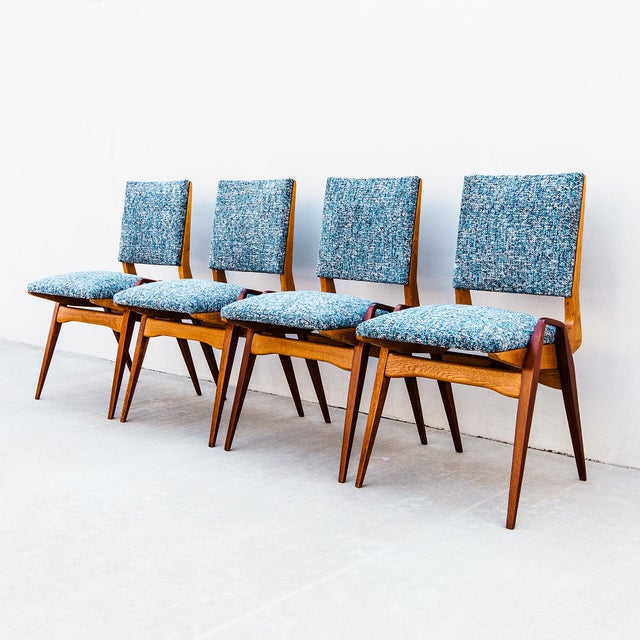 Mid-Century Modern Maurice Pré Attributed Mid Century Modern Oak & Mahogany Dining Chairs, France 1950s For Sale - Image 3 of 14