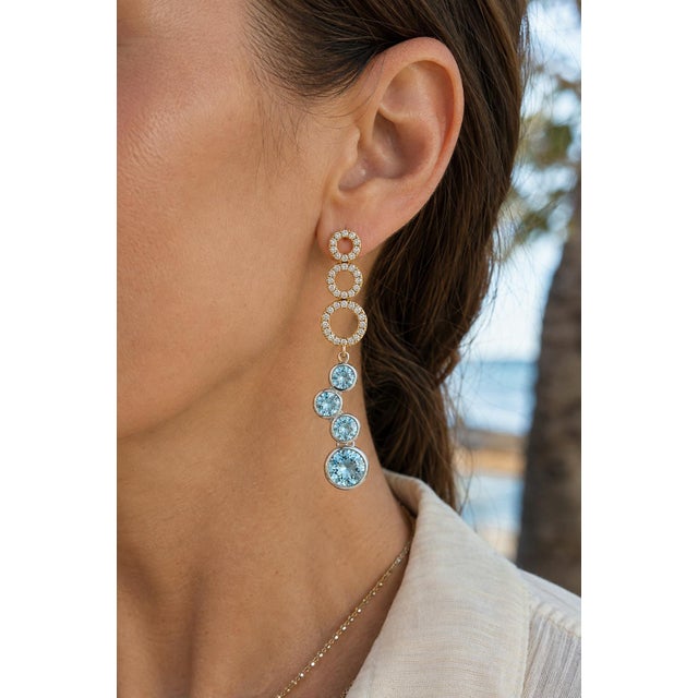 Drop Earrings With Natural Sky Blue Topaz, Silver, Gold, Pair For Sale - Image 4 of 7
