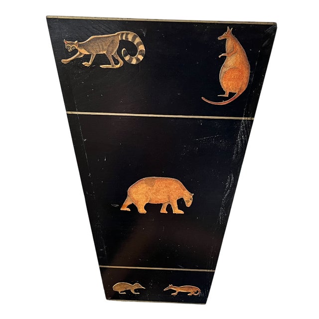 Bunny Williams Home Vintage Safari Animal Appliqué Wood Wastebasket by the Essex Collection For Sale - Image 4 of 11
