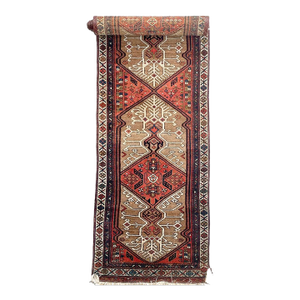 1920s LONG CAMEL HAIR Runner Terracotta & LIME Green Rug 3.4 x 16.3