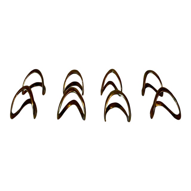 Vintage Sculptural Brass Napkin Rings, Set of 8 For Sale