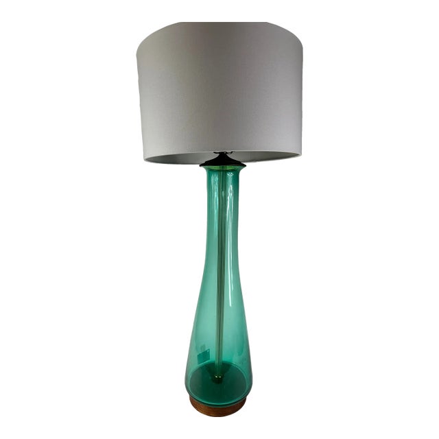Midcentury Modern Turquoise Glass Lamp For Sale