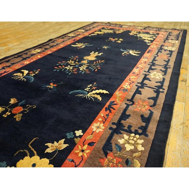 1920s Blueu Navy Vase Floral Antique Peking Rug 6' 0'' X11' 8'' Handknotted Wool Carpet For Sale - Image 9 of 13