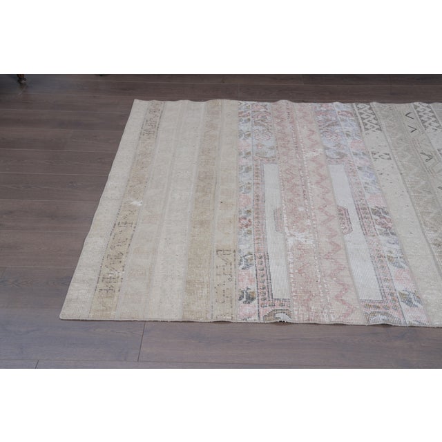 1960 Vintage Anatolian Patchwork Area Rug - Muted Neutral & Pastel Pink For Sale - Image 9 of 11