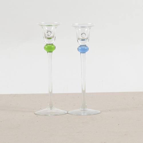 This set of two glass candle holders by v. Nason & c. Represents an example of modern and refined design. Their slender...