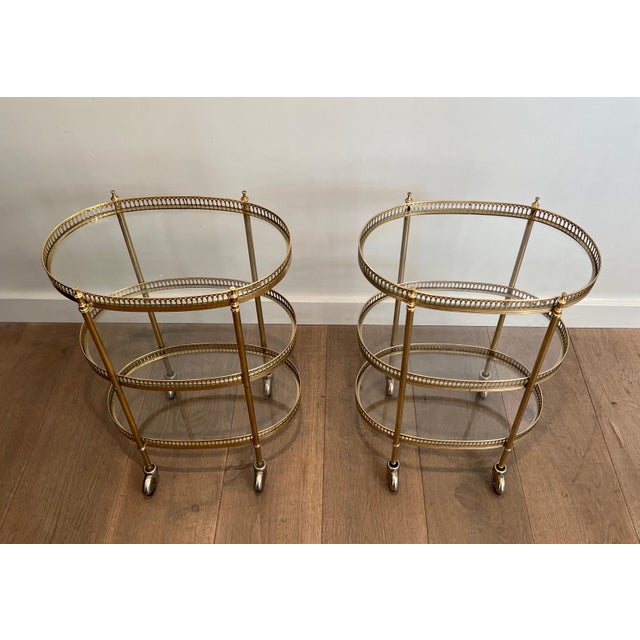 Metal Oval 3-tier Brass Drinks Trolleys in the Style of Maison Jansen - a Pair For Sale - Image 7 of 12