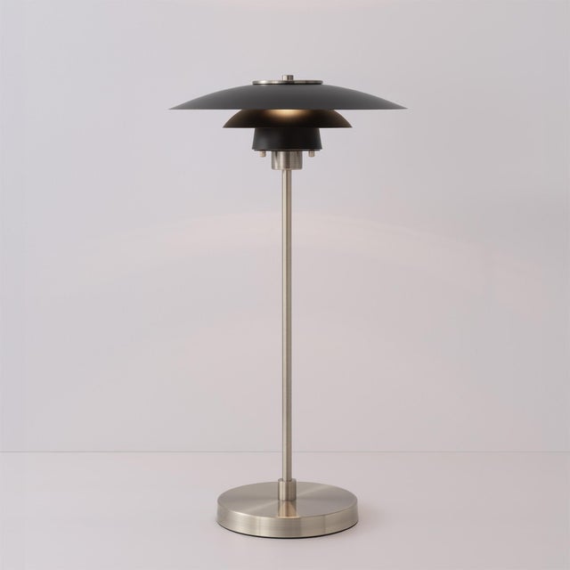 Mid-Century Modern Mid-Century Modern Rancho Mirage Table Lamp 29" H - Black/Silver Shade, Satin Nickel, Dimmable, Bulb Included For Sale - Image 3 of 6