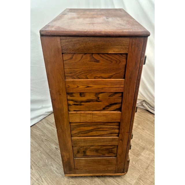 Arts & Crafts Antique Ice Box Three Storage Cabinets, Oak, Brass Latches Three Racks 32" Wide For Sale - Image 3 of 9