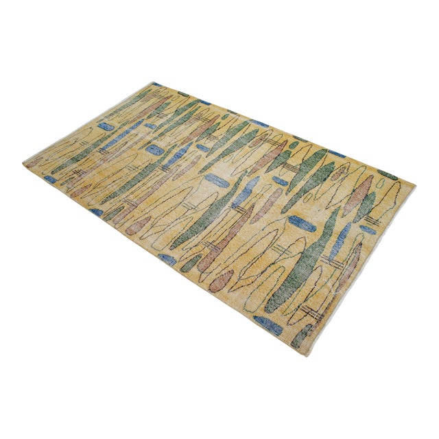 1970s Vintage Zeki Müren Rug With a Modern Design - Hand Knotted Turkish Art Deco Rug 3′8″ × 6′14″ For Sale