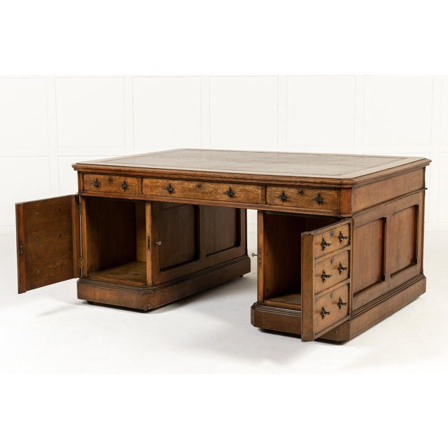 Large Antique English Oak Partners Desk, 1800s For Sale - Image 3 of 10