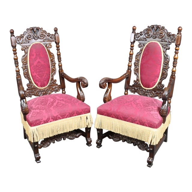 Jacobean Renaissance Style Walnut Armchairs For Sale