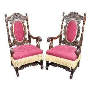 Jacobean Renaissance Style Walnut Armchairs