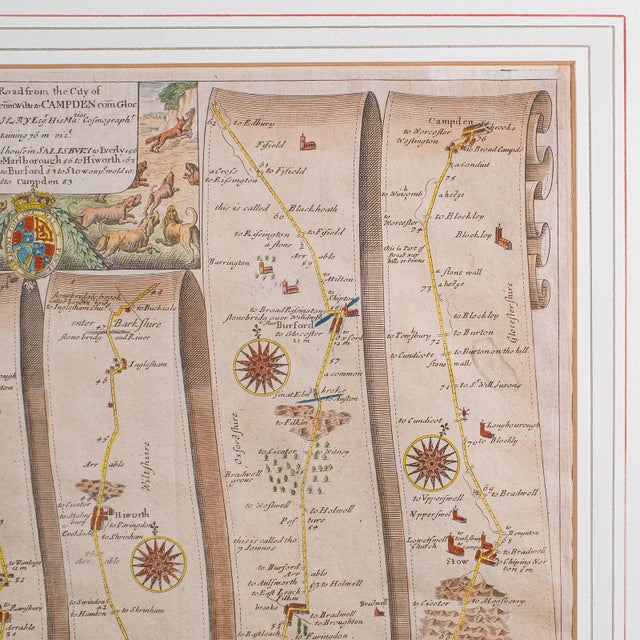 Antique Coaching Map, Salisbury to Campden, English, Framed Cartography, Ogilby For Sale - Image 10 of 12