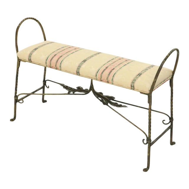 Figural Twisted Wrought Iron Window Bench Grape Leaf Motive For Sale