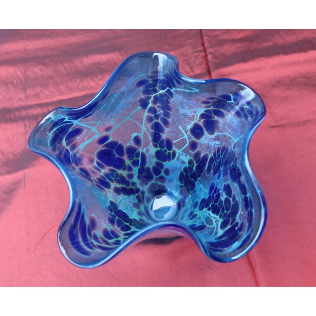 Vintage MCM Paul Bendzunas Studio Hand Blown Art Glass Blue Handkerchief Vase For Sale - Image 6 of 6
