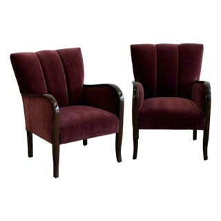 1950s Swedish Art Deco High Polish Accent Chairs- Pair For Sale