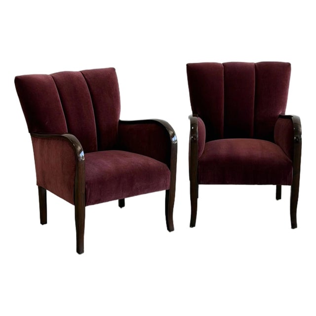 1950s Swedish Art Deco High Polish Accent Chairs- Pair For Sale