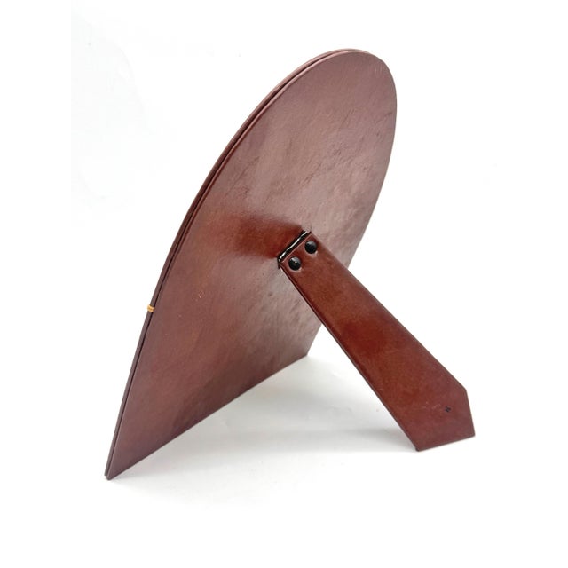 French Modern Leather-Wrapped Arched Tabletop Mirror, Style of Jacques Adnet For Sale - Image 17 of 18