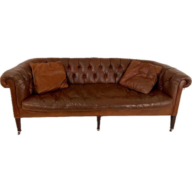 Traditional Vintage Baker Furniture Chesterfield Leather Sofa For Sale - Image 3 of 8