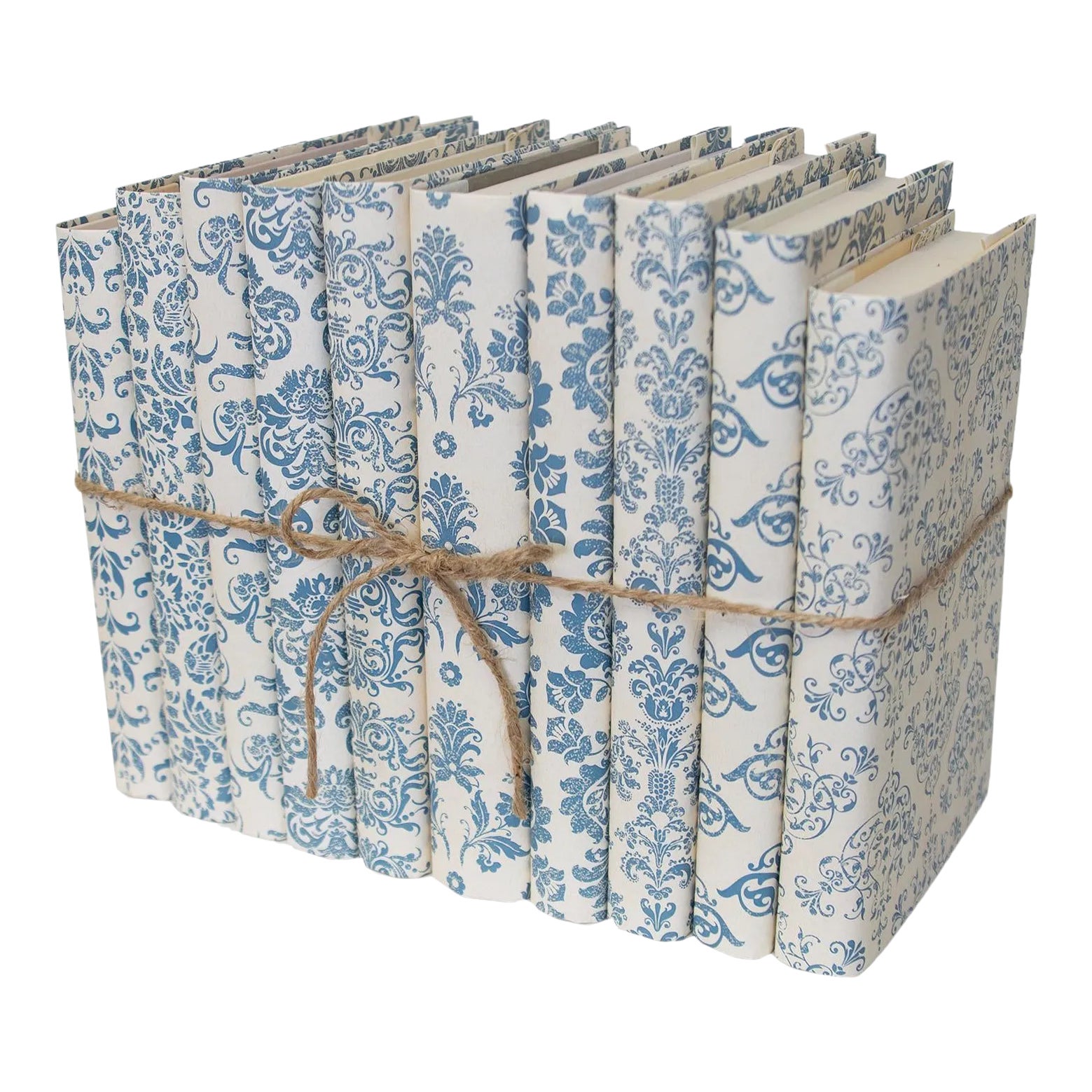 Decorative Books - Blue Damask Paper Wrapped Books - Books By The Foot ...
