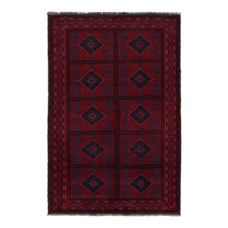 Rug & Kilim’s Baluch Tribal Rug With Burgundy and Navy Blue Geometric Patterns For Sale