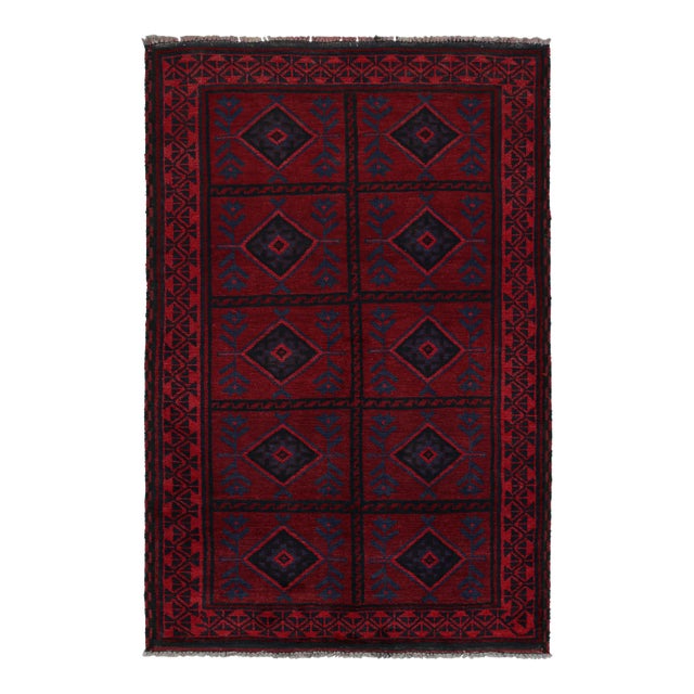 Rug & Kilim’s Baluch Tribal Rug With Burgundy and Navy Blue Geometric Patterns For Sale