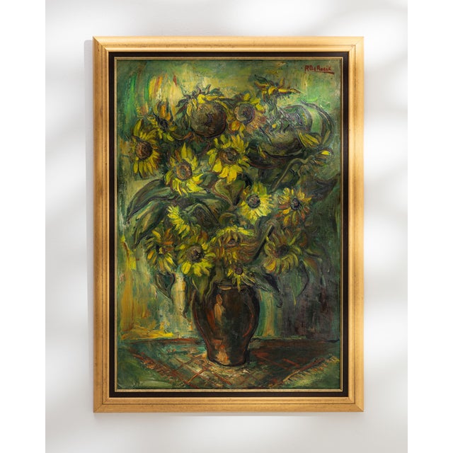 Mid 20th Century Belgium Green Canvas Painting For Sale - Image 11 of 15
