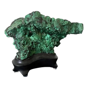 Early 20th Century Natural Malachite Rock on Display Stand as a Scholar Stone