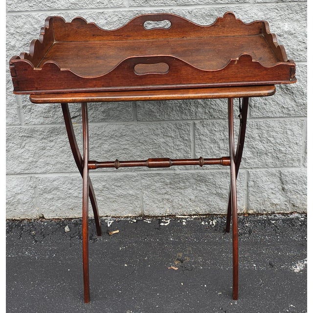 Wood 19th Century Mahogany Faux Bamboo Butler Tray Table For Sale - Image 7 of 9