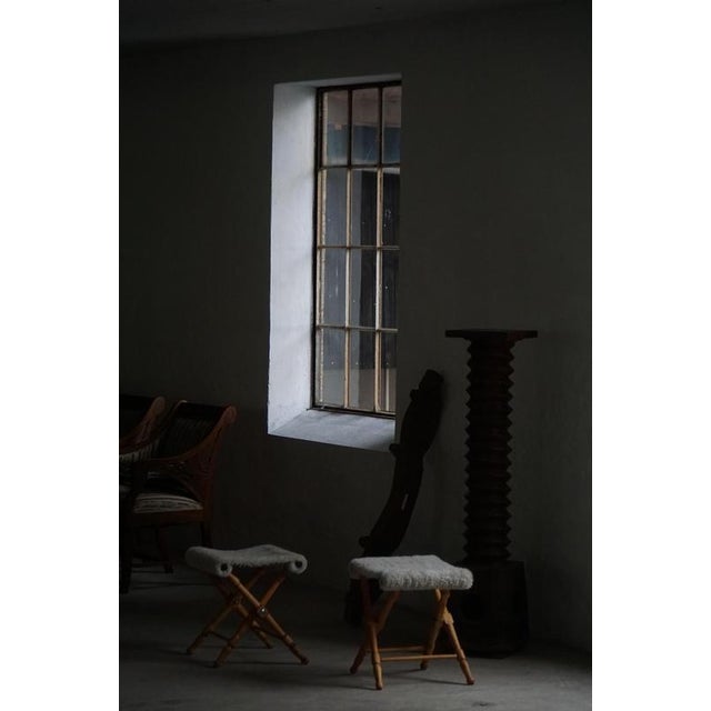 Brown Mid-Century Modern Danish Folding Stools with Sheepskin Upholstery, 1960s, Set of 2 For Sale - Image 8 of 14