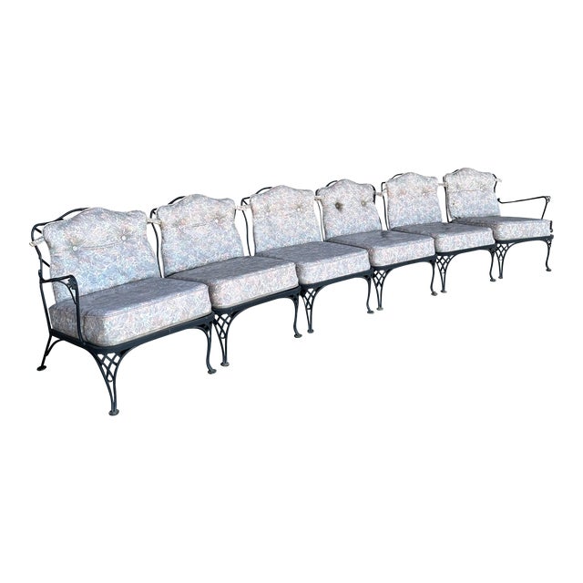 Vintage Woodard Six Piece Sectional Sofa Wrought Iron Patio Furniture, Attributed For Sale
