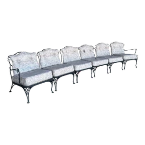 Vintage Woodard Six Piece Sectional Sofa Wrought Iron Patio Furniture, Attributed