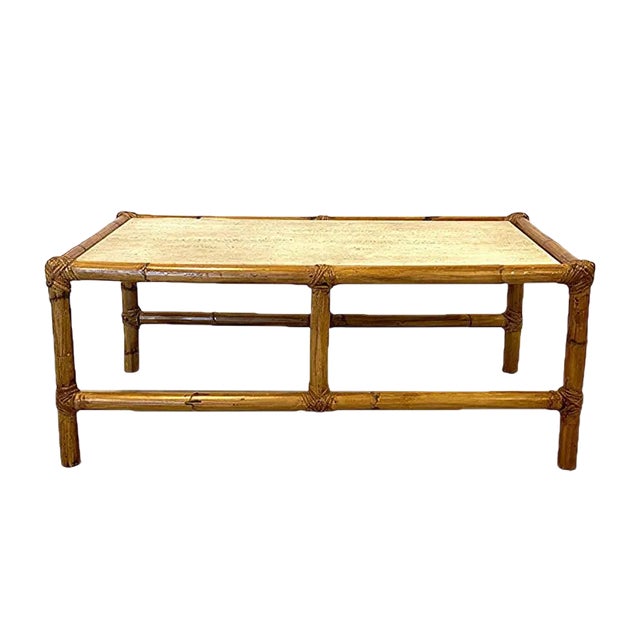 Coffee Table in Bamboo and Travertine, 1970s For Sale