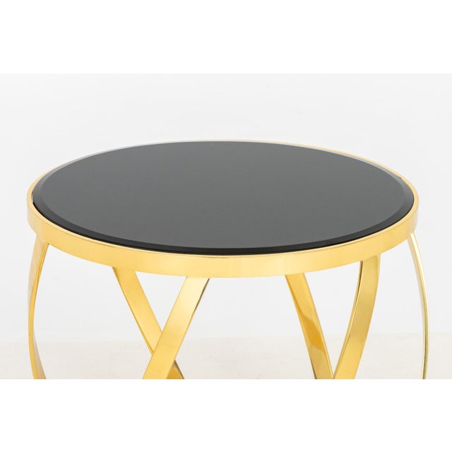 Modern Karl Springer Black Glass & Brass Barrel End Table For Sale - Image 3 of 6