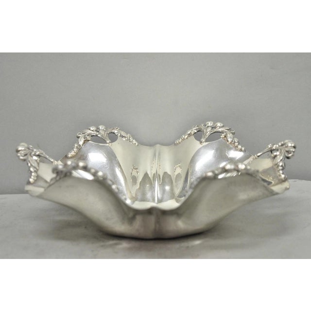 Victorian Vintage Victorian Silver Plated Scalloped Candy Dish Fruit Bowl Berry Design For Sale - Image 3 of 17