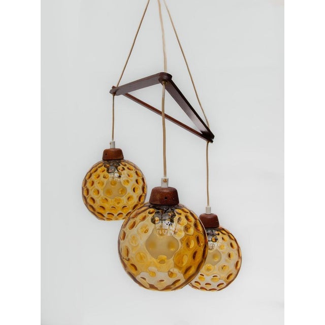 Vintage Danish Lamp in Teak with Amber Glass Bowls, 1950s For Sale - Image 11 of 16