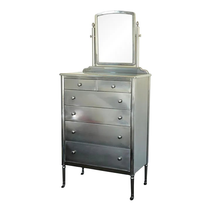 1940s Simmons Steel Highboy Dresser With Mirror | Chairish