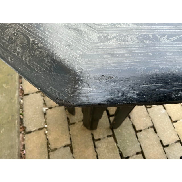 Black Antique Burmese Black Laquer Octagonal Table For Sale - Image 8 of 12