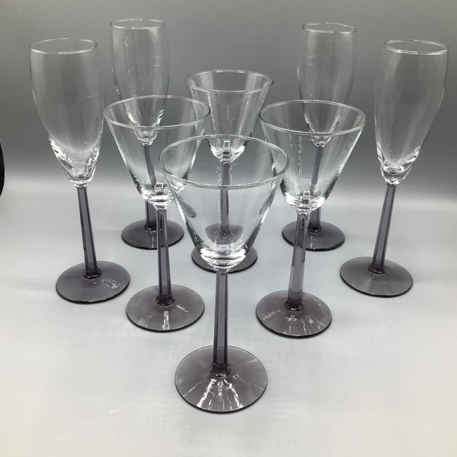 Amethyst Octagonal Stem 4 Champagne and 4 Wine Glasses-Set of 8 For Sale - Image 13 of 13