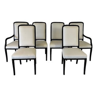 Cream Velvet and Black Lacquered Chairs, Set of 6 For Sale