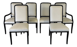 Cream Velvet and Black Lacquered Chairs, Set of 6