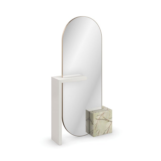 Caracole Wood Shelf and Marble Cube Mirror For Sale - Image 4 of 4