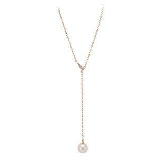 Mikimoto 18k Yellow Gold Akoya Pearl Lariat Drop Pendant Necklace For Sale
