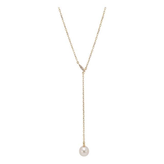 Mikimoto 18k Yellow Gold Akoya Pearl Lariat Drop Pendant Necklace For Sale