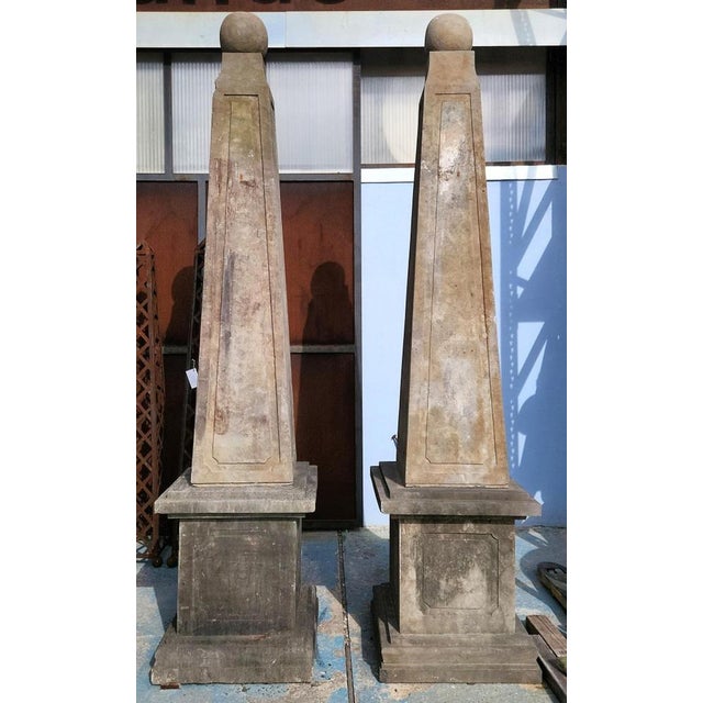 Large Sandstone Pyramids with Sphere and Base, 1890s, Set of 2 For Sale - Image 5 of 6