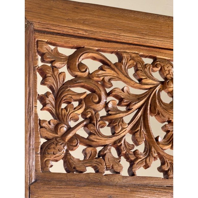 Large Freestanding Teak Mirror with Carved Openwork Pediment, Indonesia, 1980s For Sale - Image 13 of 18