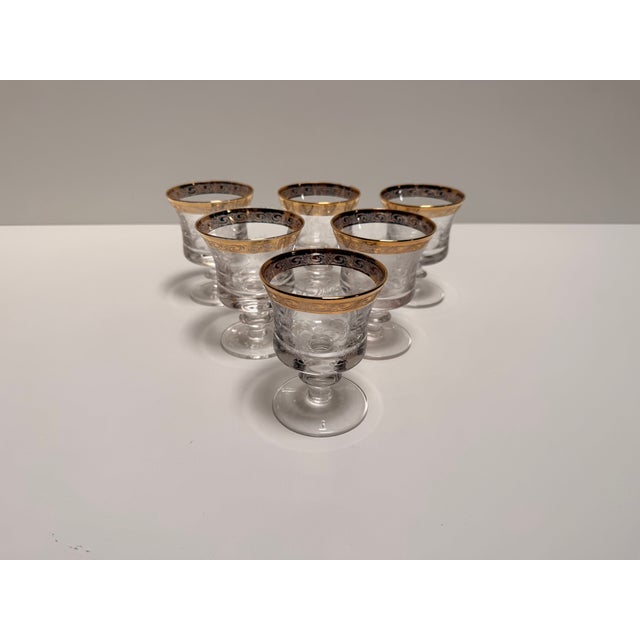 Murano Wine Glasses with Gilt Medici Rims, 1970s, Set of 6 For Sale - Image 9 of 11