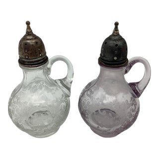 Antique Sterling Silver With Light Purple and Clear Salt and Pepper Shakers Set of 2. For Sale
